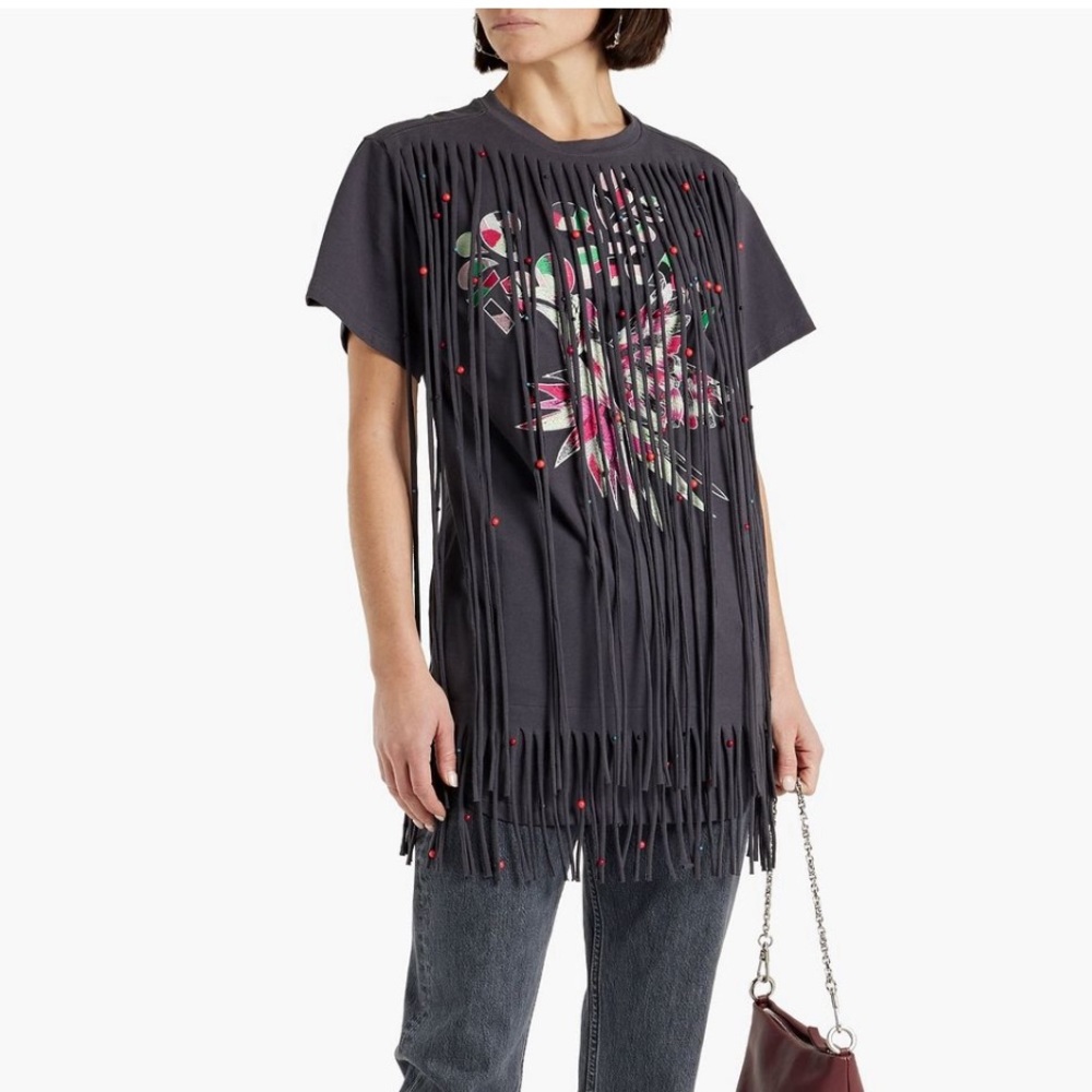ISABEL MARANT Fringed Embroidered Cotton Jersey Top - Women’s Size Small - NWT
